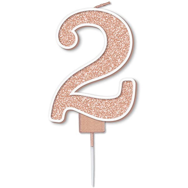 (image for) Sparkling Fizz Rose Gold Number 2 Glitter Candle Pick