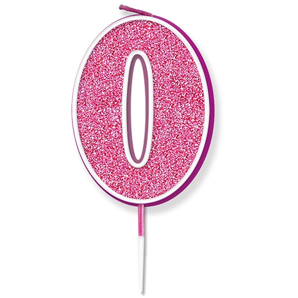 (image for) Pink & Silver Glitter Number 0 Candle Pick