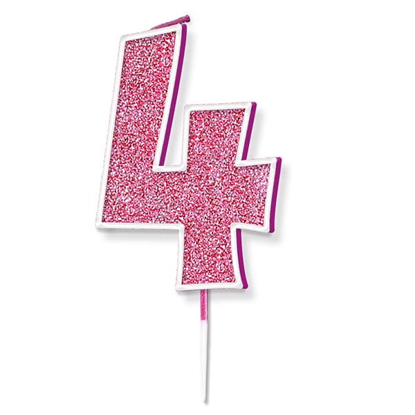 (image for) Pink & Silver Glitter Number 4 Candle Pick