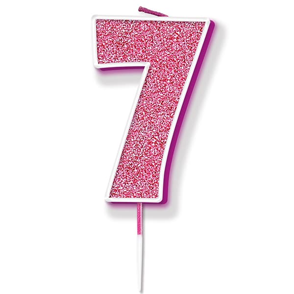 (image for) Pink & Silver Glitter Number 7 Candle Pick