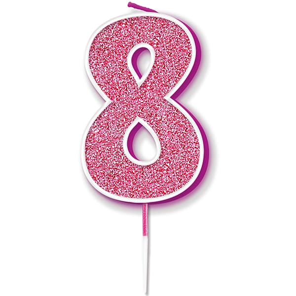 (image for) Pink & Silver Glitter Number 8 Candle Pick