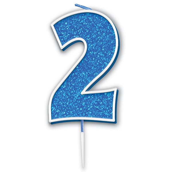 (image for) Blue & Silver Glitter Number 2 Candle Pick