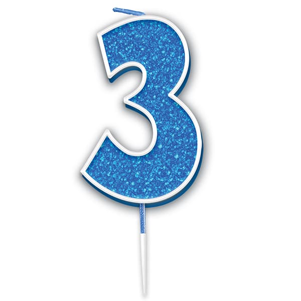 (image for) Blue & Silver Glitter Number 3 Candle Pick