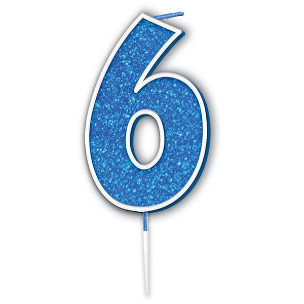 (image for) Blue & Silver Glitter Number 6 Candle Pick