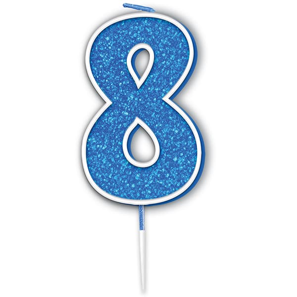 (image for) Blue & Silver Glitter Number 8 Candle Pick