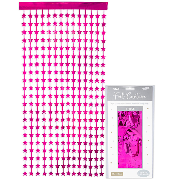 (image for) Metallic Fuchsia Star Foil Door Curtains