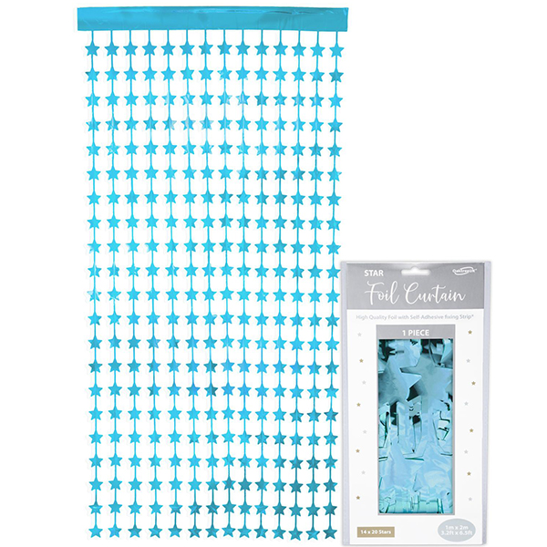 (image for) Metallic Light Blue Star Foil Door Curtains