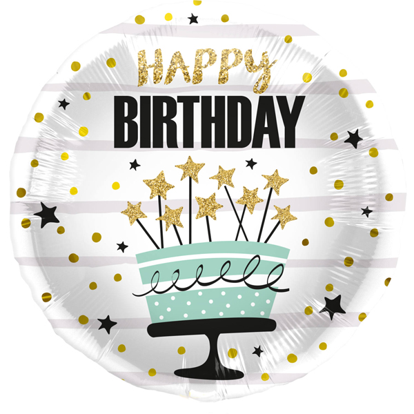 (image for) 18" Happy Birthday Cake Stars Foil Balloons