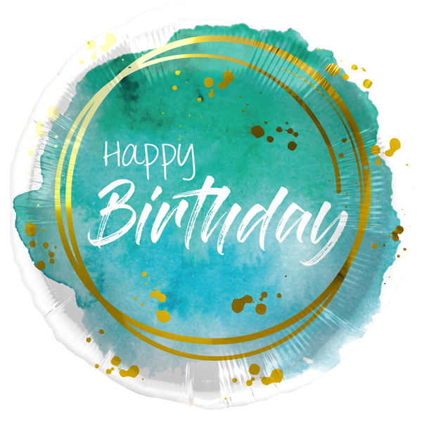 (image for) 18" Happy Birthday Watercolor Aqua Foil Balloons