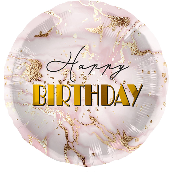 (image for) 18" Happy Birthday Marble Pink & Gold Foil Balloons