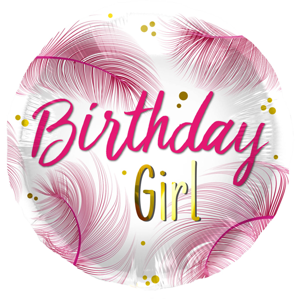 (image for) 18" Birthday Girl Feathers Foil Balloons