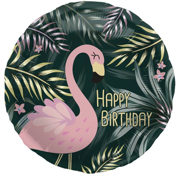 (image for) 18" Happy Birthday Tropical Flamingo Foil Balloons