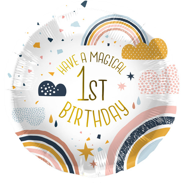 18" 1st Birthday Rainbow Foil Balloons