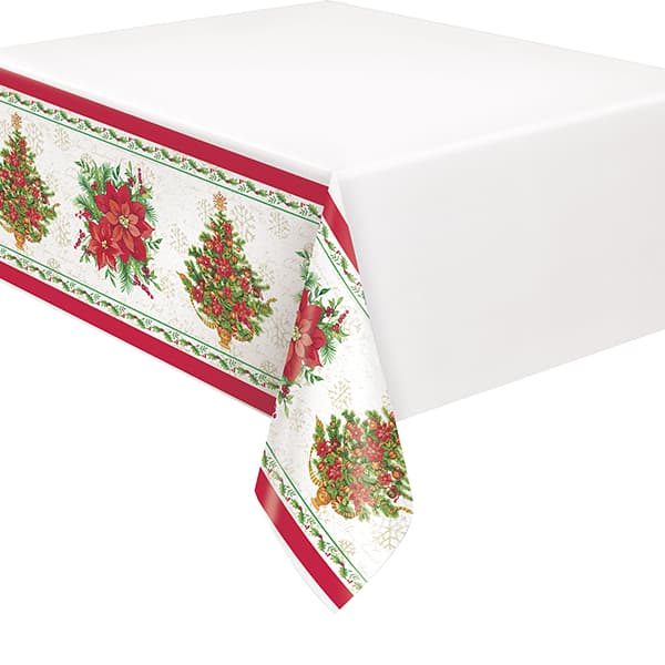 (image for) Festive Poinsettia Christmas Plastic Tablecover