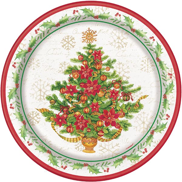 (image for) 9" Festive Poinsettia Christmas Paper Plates 8pk