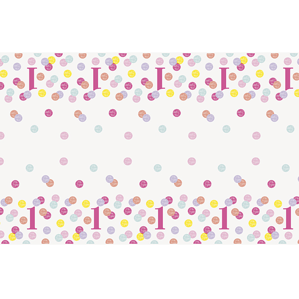 (image for) Pink Dots 1st Birthday Plastic Tablecover 1pk