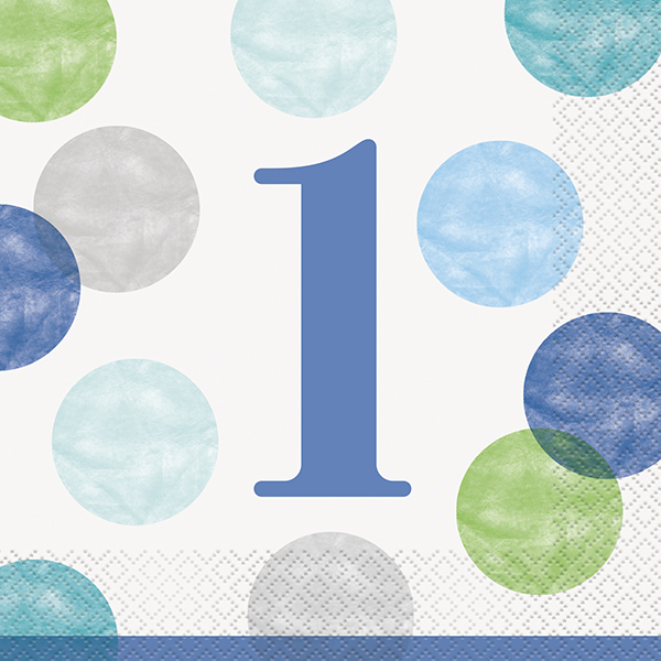 (image for) Blue Dots 1st Birthday Paper Napkins 16pk