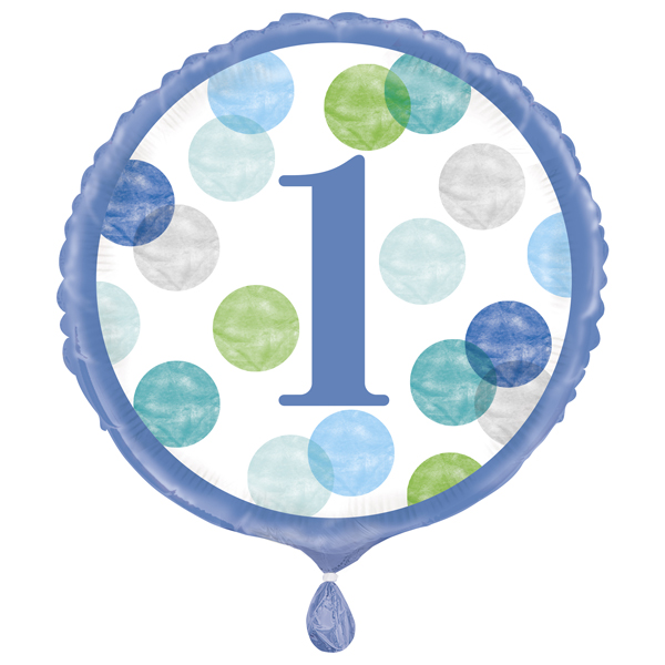 (image for) 18" Blue Dots 1st Birthday Foil Balloons