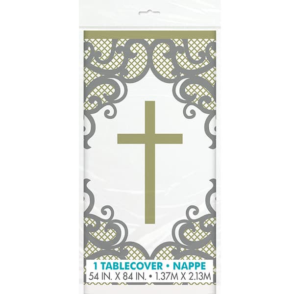 (image for) Fancy Gold Cross Plastic Tablecover 1pk