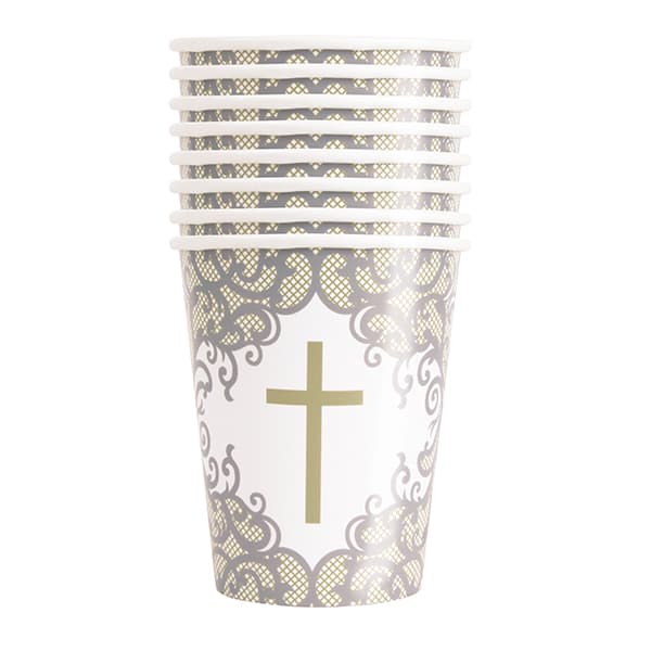 (image for) 9oz Fancy Gold Cross Paper Cups 8pk