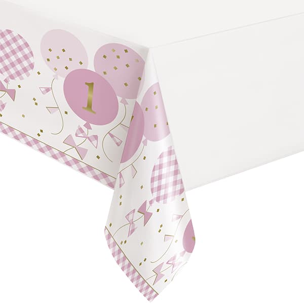 (image for) 1st Birthday Pink Gingham Plastic Tablecover