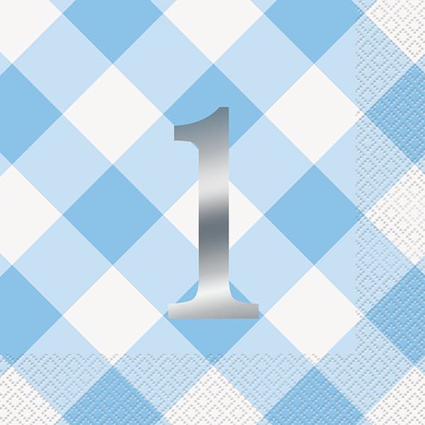 (image for) 1st Birthday Blue Gingham Lunch Napkins 16pk