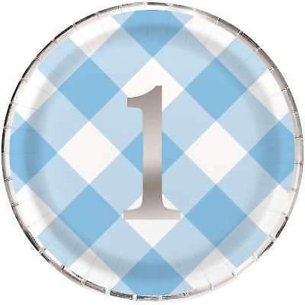 (image for) 1st Birthday Blue Gingham Paper Plates 8pk