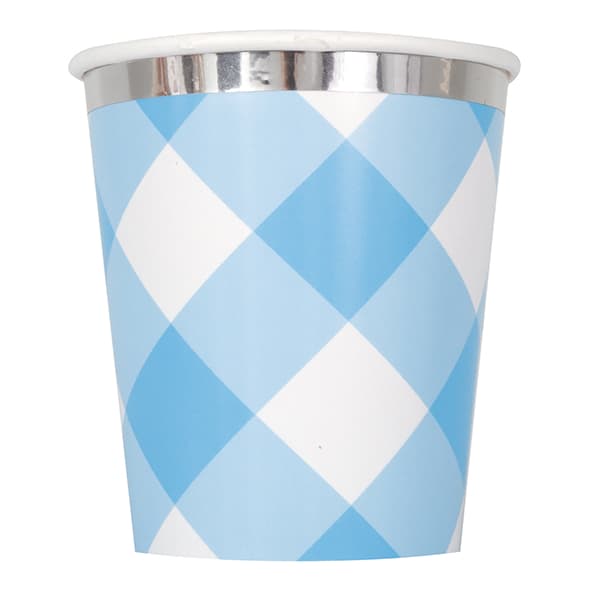 (image for) 1st Birthday Blue Gingham Paper Cups 8pk