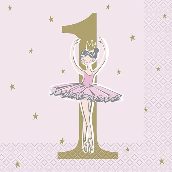 Pink And Gold 1st Birthday Ballerina Lunch Napkins 16pk