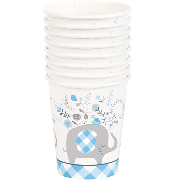 (image for) 9oz Blue Floral Elephant Paper Cups 8pk