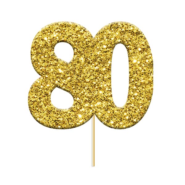 (image for) Gold Glitter Number 80 Cupcake Topper 12pk