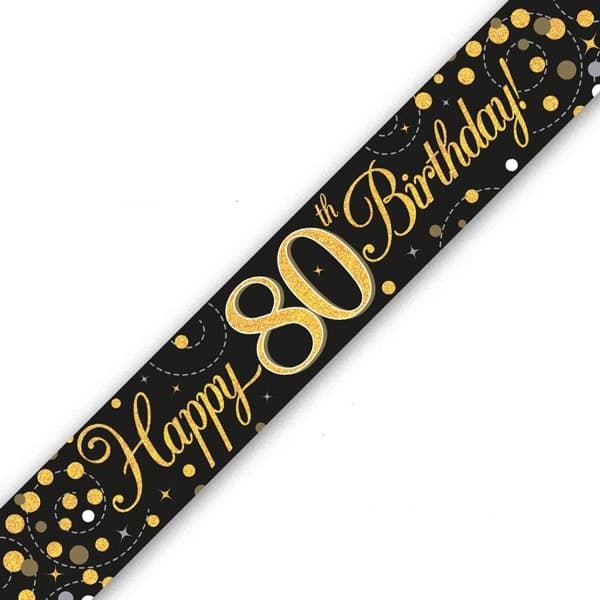 (image for) Black Sparkling Fizz Happy 80th Birthday Holographic Banner