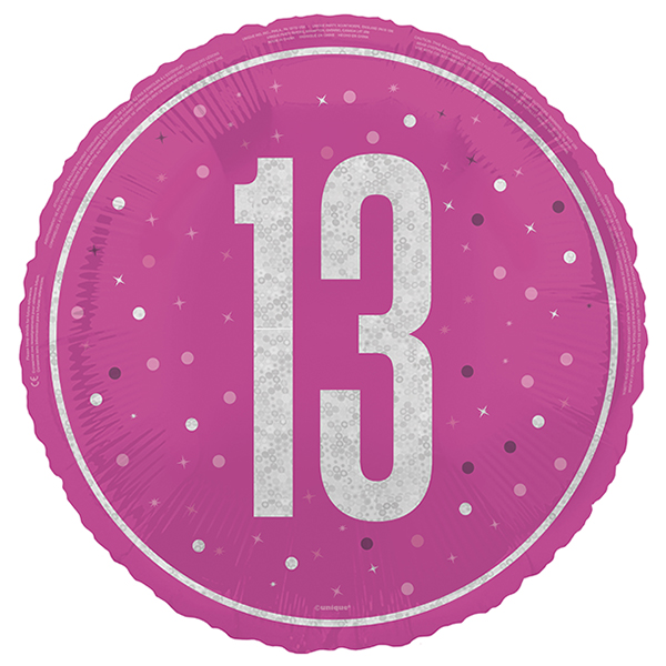 (image for) 18" Pink & Silver Glitz Prism Happy 13th Birthday Foil Balloons