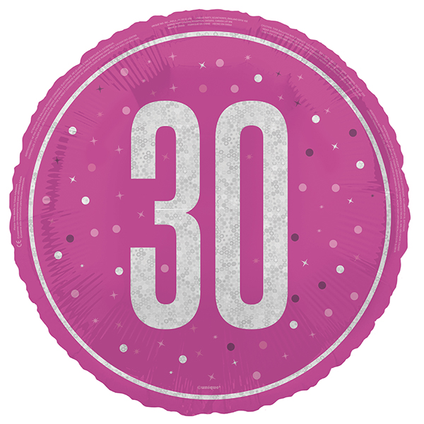 (image for) 18" Pink & Silver Glitz Prism Happy 30th Birthday Foil Balloons