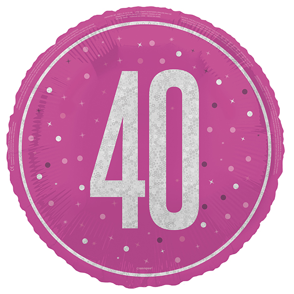 (image for) 18" Pink & Silver Glitz Prism Happy 40th Birthday Foil Balloons