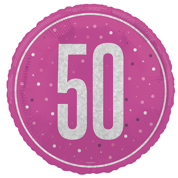 (image for) 18" Pink & Silver Glitz Prism Happy 50th Birthday Foil Balloons