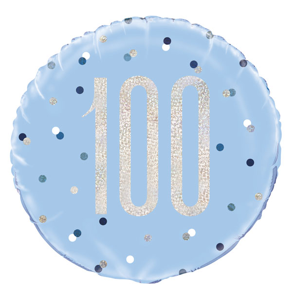 18" Blue & Silver Glitz Prism Happy 100th Birthday Foil Balloons