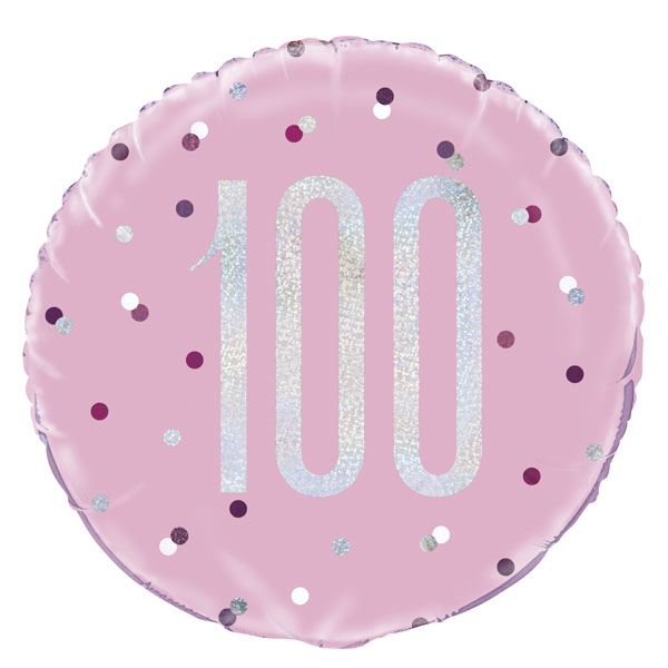 18" Pink & Silver Glitz Prism Happy 100th Birthday Foil Balloons