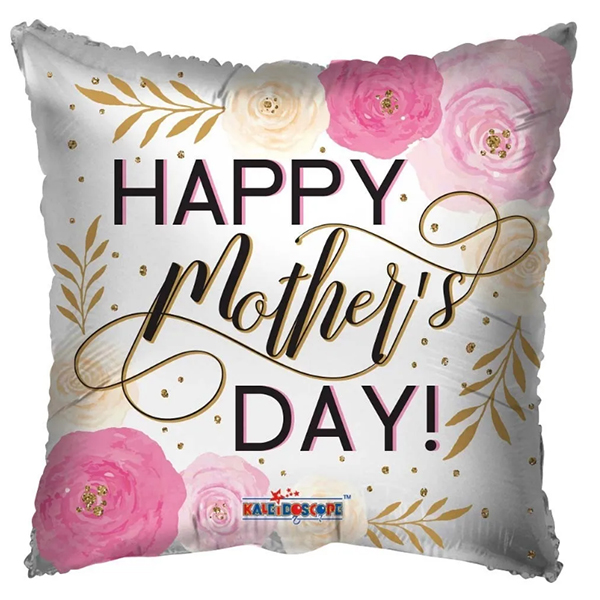 (image for) 18" Eco Happy Mothers Day Pink Flowers Foil Balloon