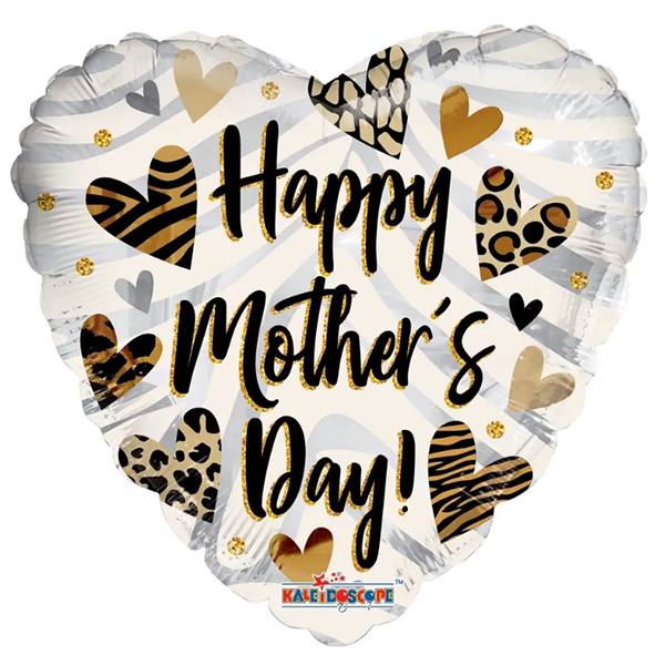 (image for) 18" Eco Happy Mothers Day Animal Print Hearts Foil Balloons