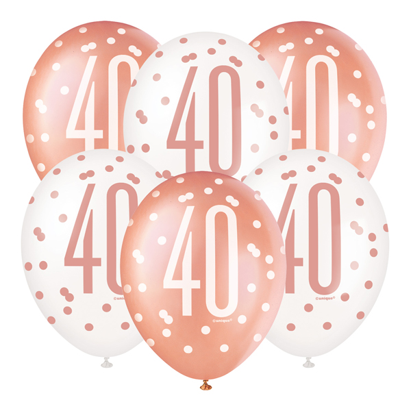 (image for) 12" Rose Gold Glitz 40th Birthday Latex Balloons 6pk