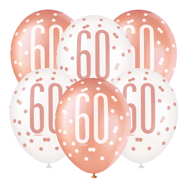 (image for) 12" Rose Gold Glitz 60th Birthday Latex Balloons 6pk