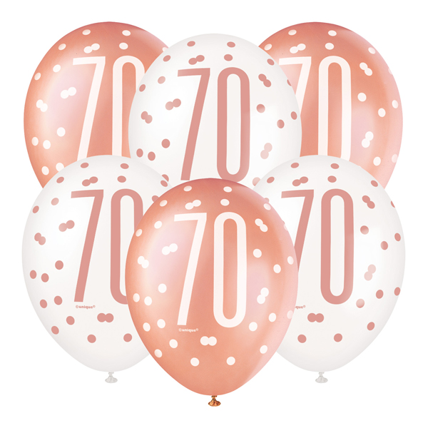 (image for) 12" Rose Gold Glitz 70th Birthday Latex Balloons 6pk