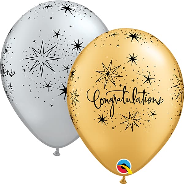 (image for) 11" Congratulations Elegant Latex Balloons (Silver/Gold) 25pk