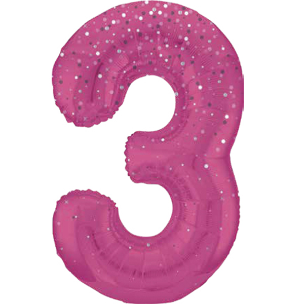 (image for) 34" Pink Dot Glitz Prism Number 3 Supershape Balloons