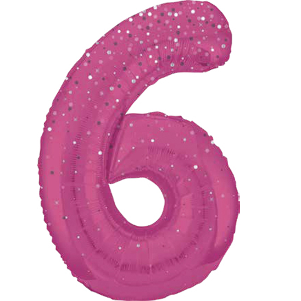 (image for) 34" Pink Dot Glitz Prism Number 6 Supershape Balloons