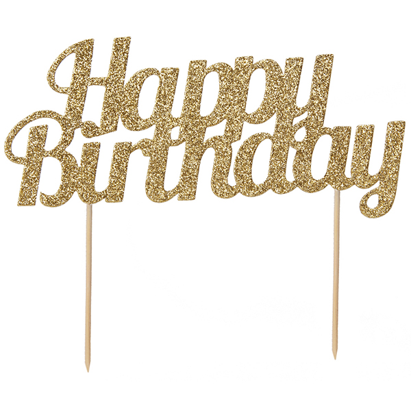 (image for) Gold Glitter Happy Birthday Cake Topper