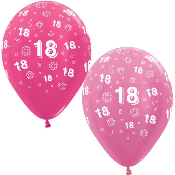 (image for) 12" 18th Birthday Flower Mix Latex Balloons 25pk