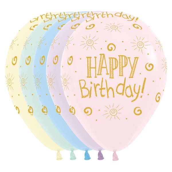 (image for) 12" Happy Birthday Pastel Matte Assorted Latex Balloons 25pk