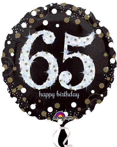 (image for) 18" Black And Gold 65th Birthday Foil Balloons